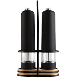 Набор автоматических мельниц MVM для соли и перца с подставкой черный (KP-57)