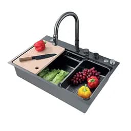 Кухонна мийка Zerix ZH7548-SET-03 Nano-Black із вбудованим змішувачем ZM5577, Графит