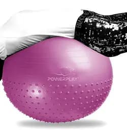 М'яч для фітнесу (фітбол) напівмасажний PowerPlay 4003 Ø75 cm Gymball Бузковий + помпа (PP_4003_75cm_Light-purple) - мініатюра 3