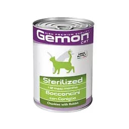 Вологий корм для дорослих котів Gemon Cat Wet Sterilised кролик, 415 г (70300711)