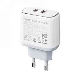 Зарядний пристрій блок-адаптер живлення Ldnio A2528C 35 W 2 порти USB-C біле