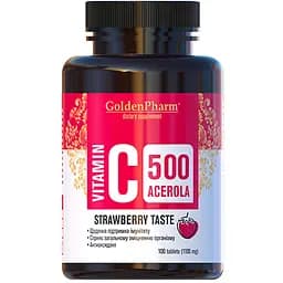 Витамины и минералы Golden Pharm Vitamin C 500 мг with Acerola 100 таблеток Клубника