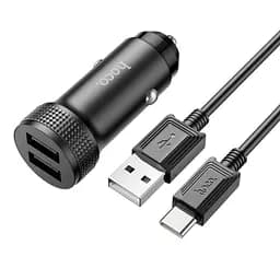 Адаптер автомобильный HOCO Type-C Cable Level dual port car charger Z49 2 USB 12 W черный