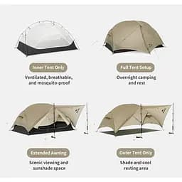 Намет Naturehike Mongar UL CNK2550WS016 двомісний ультралегкий коричневий - мініатюра 5