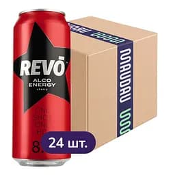 Упаковка енергетичного напою Revo Alco Energy Вишня 8.5% 12 л (0.5 л х 24 шт.) з/б