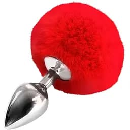 Металлическая анальная пробка М Art of Sex Metal Butt plug Rabbit Tail Красный