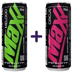 Набір: енергетичний напій Caste Maxx Mellooo Energy Drink Диня-Аґрус 250 мл  + Circus Energy Drink Полуниця-Гуава 250 мл