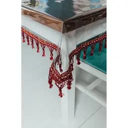 Скатерть силиконовая с бордовой бахромой 330х120 см