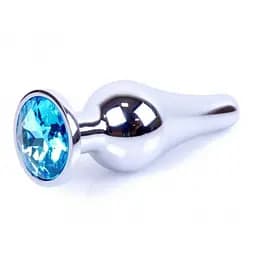 Металлическая анальная пробка с кристаллом Boss Jewellery Silver Butt Plug Light 9.5 см (голубой)