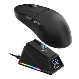 Игровая беспроводная мышка AJAZZ AJ159 Apex / Три режима подключения / 42000 DPI / сенсор PAW3950 / Док-станция с LED-дисплеем / Black