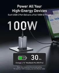 Мережевий зарядний пристрій Anker GaNPrime Charger - 100W 2xUSB-C PD & 1xUSB-A Foldable Silver (7089458) - мініатюра 5