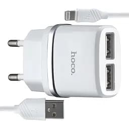 Сетевое зарядное устройство Hoco C12 Smart dual USB charger set with Lightning cable ( EU ) 2USB 2.4A Белый