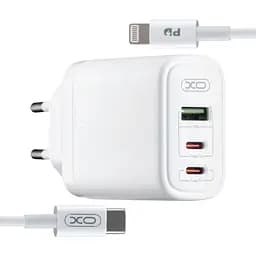 Мережевий зарядний пристрій XO CE04 ( EU ) 65W Fast Charger ( TYPE-C PD65W / USB-A QC45W ) CE with lighting ( NB113 ) cable