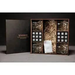 Подарунковий набір Whiskey Stones камені для віскі у дерев'яному пеналі №8 + 4 склянки Bormioli Rocco Cassiopea + щипці + мішечок - мініатюра 2
