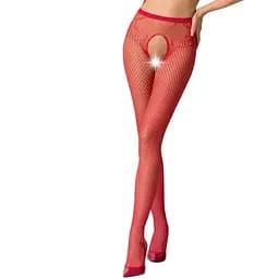 Еротичні колготки-бодістокінг Passion S019 red імітація ажурних трусиків з доступом в сіточку S/M/L