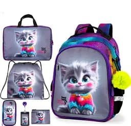 Ортопедичний шкільний рюкзак 6 в 1 для дівчинки School Standard 38х28х16 см з Котом для молодших класів (SET 160-21)