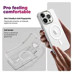 Чехол Apple iPhone 15 Plus, Unit MagSafe, белый, прозрачный, магсейф, ударопрочный, магнитный, панель-накладка с поддержкой MagSafe, с поддержкой беспроводной зарядки, TPU+PC, защита всего корпуса, ударопрочный, ArmorStandart (ARM69351) - мініатюра 2