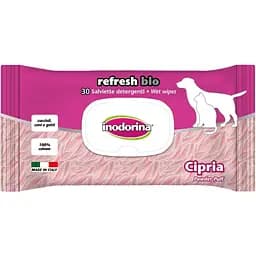 Серветки вологі біорозкладні Inodorina Refresh Bio Cipria для всіх типів шерсті котів та собак з ароматом пудри 30 шт. (230.0050.002)
