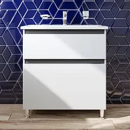 Тумба з умивальником Am.Pm X-Joy підлогова 80 см 2 ящики білий M85-FSX0802-WC0802WG38, Білий - мініатюра 2