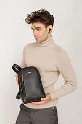 Черный кожаный мужской рюкзак на одно плечо Chest Bag