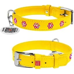 Ошейник для собак Waudog Glamour кожаный с QR паспортом, с клеевыми стразами Цветочек, XS, Ш 15 мм, Дл 27-36 см (2032848000001)