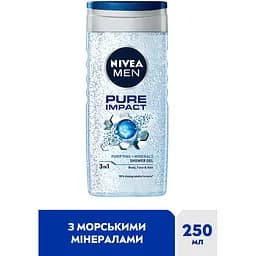 Гель для душу NIVEA MEN Pure Impact  3в1 для тіла обличчя та волосся 250 мл - мініатюра 3