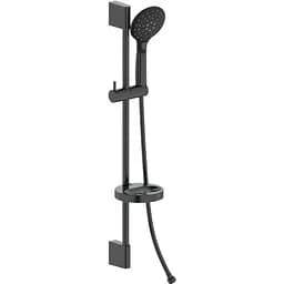 Душовий гарнітур Volle Cascada B45 лійка Ø110 мм, 3 режими, штанга 72 см, шланг PVC 150 см, мильниця de la noche 1586.170504, Чорний матовий