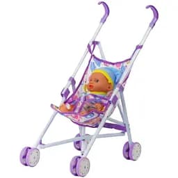 Тележка с пупсом L-8037 B2, 28 см складная коляска фиолетовая