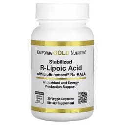 R-Липоева Кислота California Gold Nutrition Stabilized R-Lipoic Acid 30 вегетарианских капсул