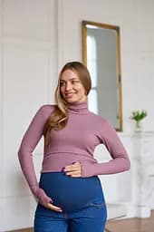 Теплий гольф для вагітних та годуючих жінок з ангори в рубчик для майбутніх мам Dublin M (44) Lullababe фрезовий - мініатюра 10