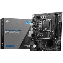 Материнская плата LGA1700, MSI PRO H610M-E, H610, 2xDDR5, Int.Video(CPU), 4xSATA3, 1xM.2, 1xPCI-E 4.0 x16, 1xPCI-E 3.0 x1, ALC893, RTL81 VGA/HDMI, MicroATX