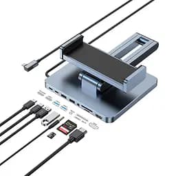 Підставка для планшетів+HUB WIWU AH801 Adjustable 8in1 (USB-C to HDMI+2A+2C+SD/TF+3.5mm) Gray - мініатюра 5