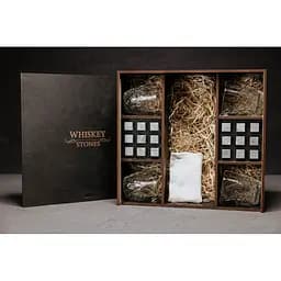 Подарунковий набір Whiskey Stones камені для віскі у дерев'яному пеналі №8 + 4 склянки Bormioli Rocco Dedalo + щипці + мішечок - мініатюра 2