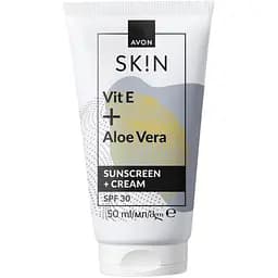 Сонцезахисний крем для обличчя Avon з вітаміном Е та соком алое SPF30 50 мл (494693260)