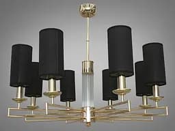 Современная люстра с текстильными абажурами на 8 ламп, цвет-золото.