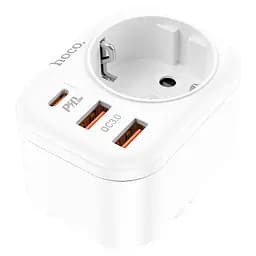 Сетевой переходник-зарядное Hoco NS3 (1 х розетка 3 х USB) белый