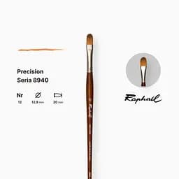 Пензель синтетика овальна Raphael Precision, №12, для акрилу та олії, довга ручка - мініатюра 2