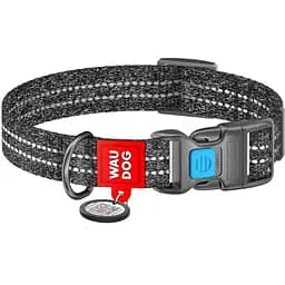 Ошейник для собак Waudog Re-cotton, из восстановленного хлопка, светоотражающий, с QR паспортом, M, 24-40х2 см, серый