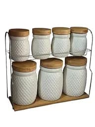 Набір банок для сипучих продуктів TS Kitchen HP-1215-8 кераміка бамбук на підставці 8 предметів Білий