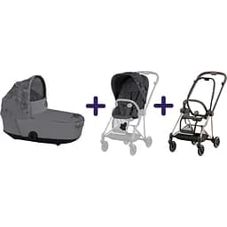 Люлька Cybex Mios Lux Simply flowers grey + Комплект текстилю для прогулянкового блоку Cybex Mios Simply Flowers Grey + Шасі для коляски Cybex Mios LS RBA Rosegold