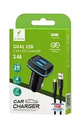 Автомобільний зарядний пристрій SkyDolphin SZ18L (2USB, 3.4A) Black + кабель Lightning (AZP-000099)