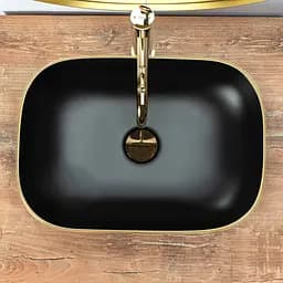 Умивальник Rea Belinda black mat T gold edge накладний REA-U9659, Чорний матовий - мініатюра 5