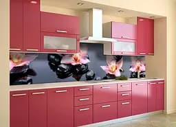 Кухонний фартух Благородні Орхідеї наклейка ПВХ рожеві квіти Чорне каміння 60х300 см Happy Pocket Z180553 - мініатюра 2