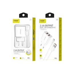 Мережевий зарядний пристрій Foneng EU45 Dual USB Charger (2USBх2.4A) White + кабель USB Type C (EU45-CH-TC)