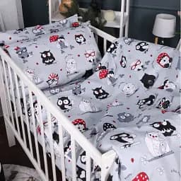 Простирадло MirSon Kids Time 17-0672 Silver Owlets 70х130 см на резинці бязь висота 10 см (2200010183740) - мініатюра 3