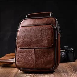 Зручний чоловічий месенджер із натуральної шкіри Vintage 21951 світло-коричневий - мініатюра 7