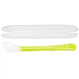 Силіконова ложка Nuby Easy Grip, з довгою ручкою, в контейнері, зелений (5556grn)