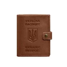 Шкіряна обкладинка-портмоне на паспорт з гербом України 25.1 Світло-коричнева - мініатюра 9