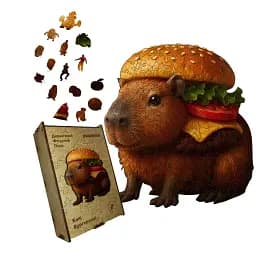 Деревянный пазл Капибургер, А3, Картонная коробка 200 элементов.
