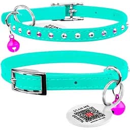 Нашийник для котів Waudog Glamour шкіряний з еластичною вставкою та стразами 22-30х0.9 см ментоловий - мініатюра 3